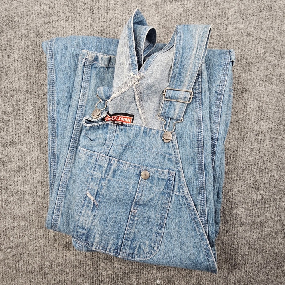Craftsman Mens Denim Overalls 36x29 Blue Light Wash Carpenter Workwear Bibs 100%